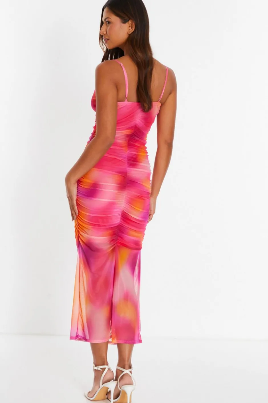Quiz Pink Print Mesh Cowl Neck Midaxi Dress Discount