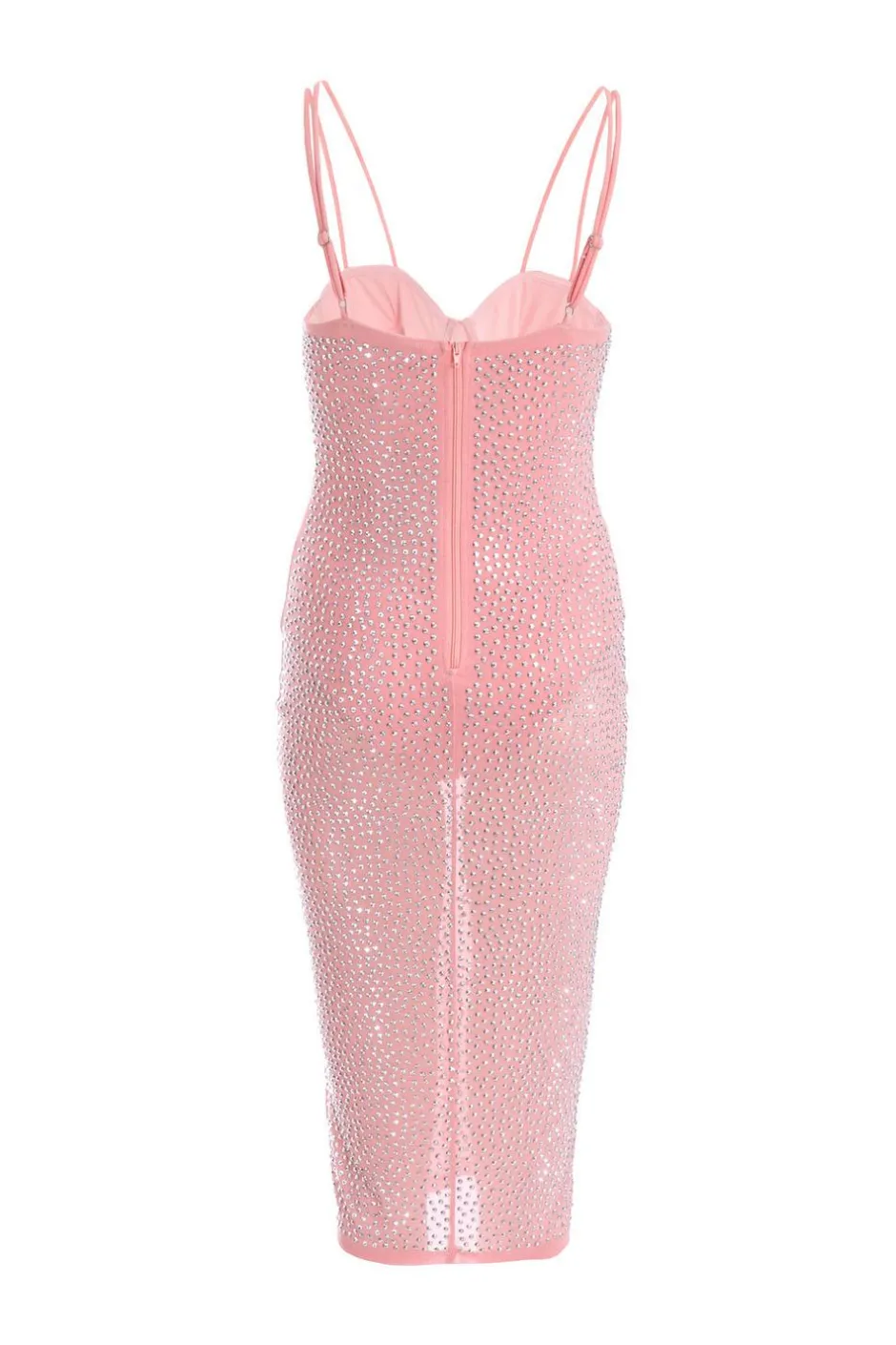 Quiz Rhinestone Bodycon Midi Dress Pink New