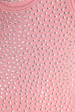 Quiz Rhinestone Bodycon Midi Dress Pink New