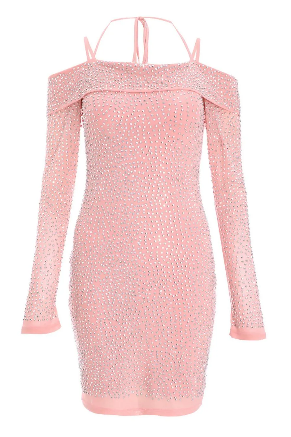 Quiz Pink Rhinestone Cold Shoulder Dress New