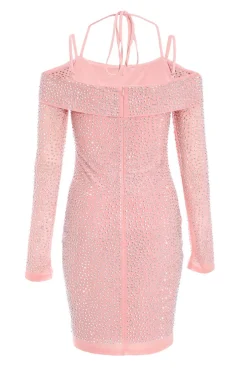 Quiz Pink Rhinestone Cold Shoulder Dress New