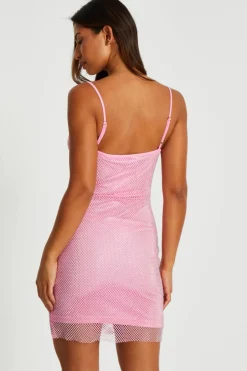Quiz Pink Rhinestone Cowl Neck Dress Clearance