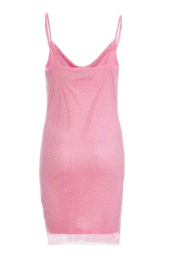 Quiz Pink Rhinestone Cowl Neck Dress Clearance