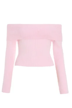 Quiz Pink Ribbed Bardot Jumper Light Pink Online