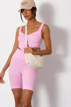 Quiz Pink Ribbed Corset Top Online
