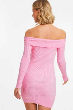 Quiz Pink Ribbed Knitted Mini Jumper Dress Online