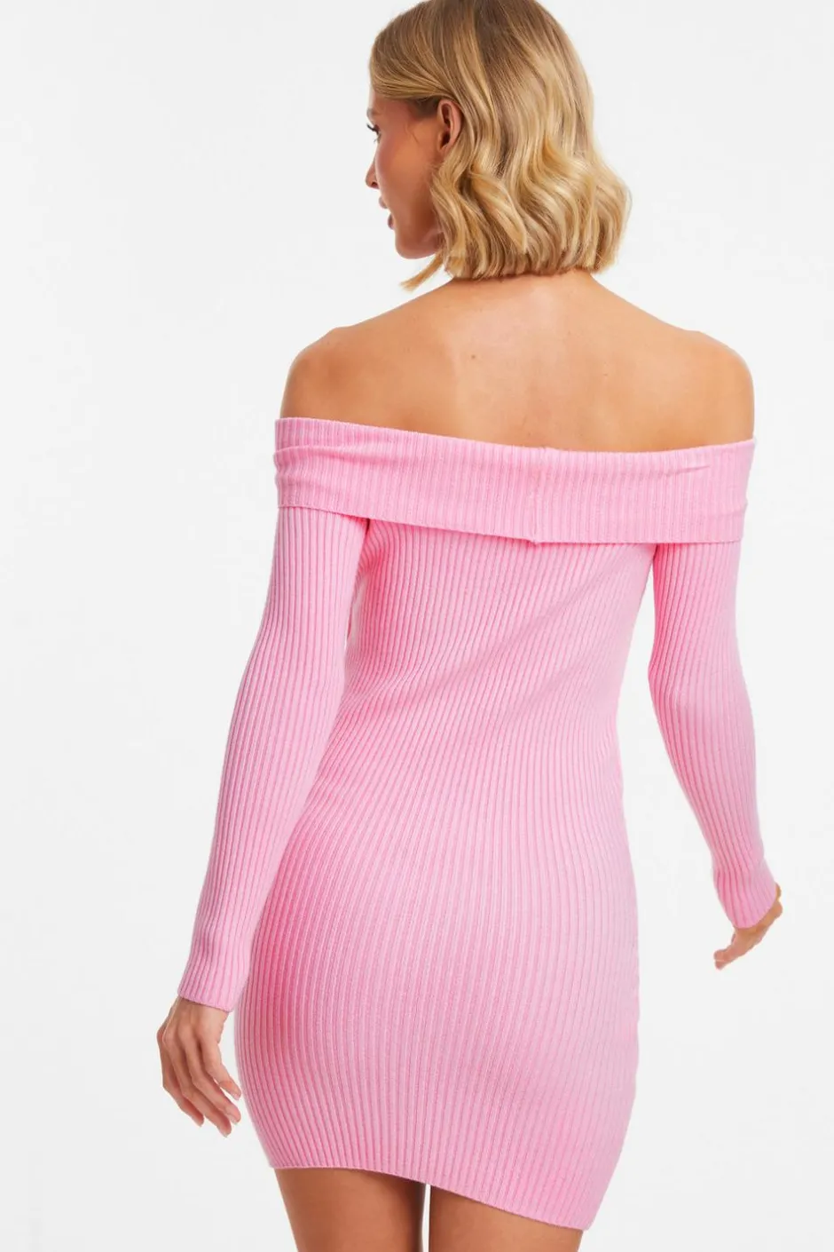 Quiz Pink Ribbed Knitted Mini Jumper Dress Online