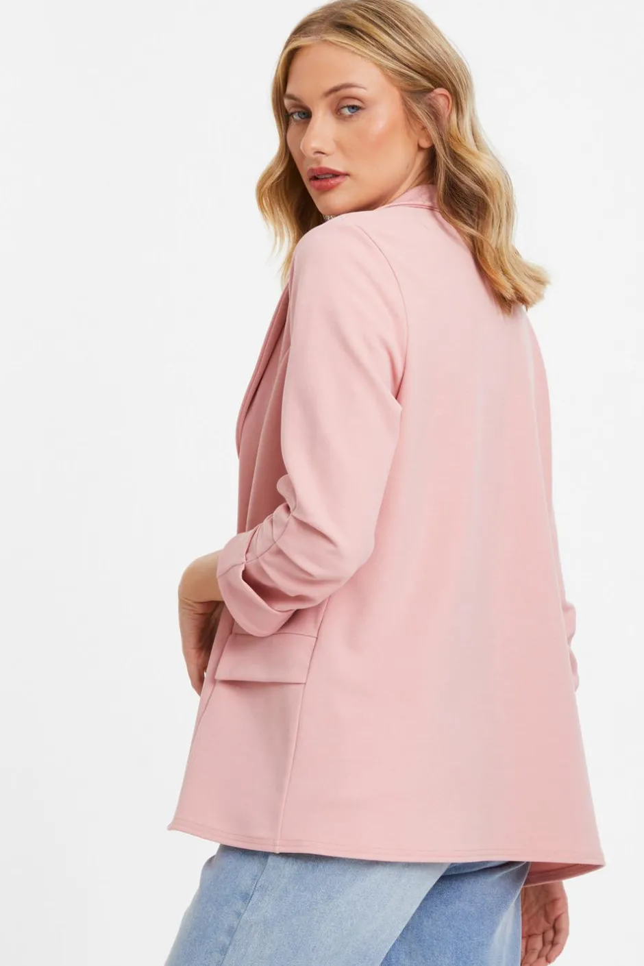 Quiz Pink Ruched Sleeve Blazer Light Pink Discount