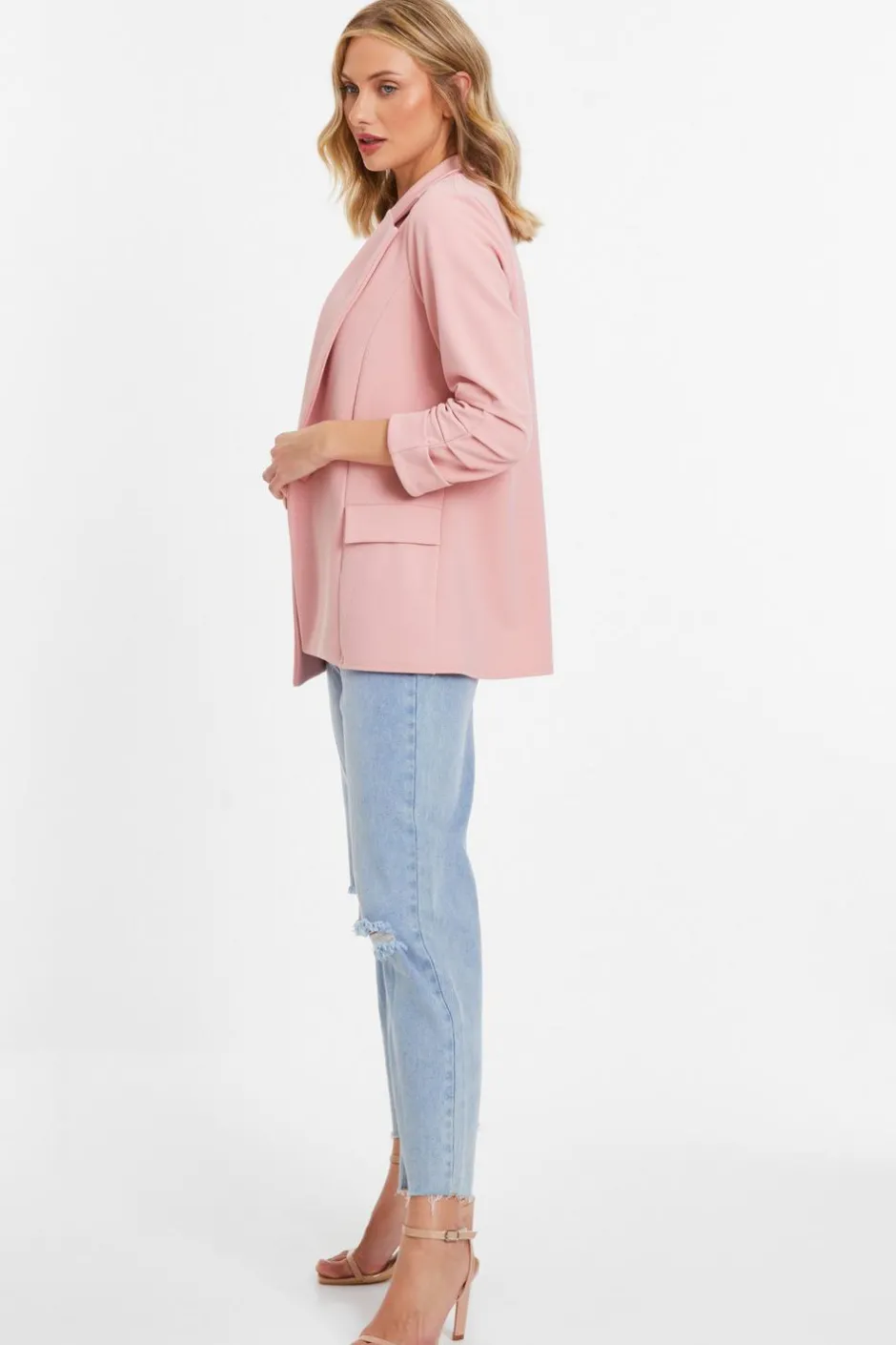 Quiz Pink Ruched Sleeve Blazer Light Pink Discount