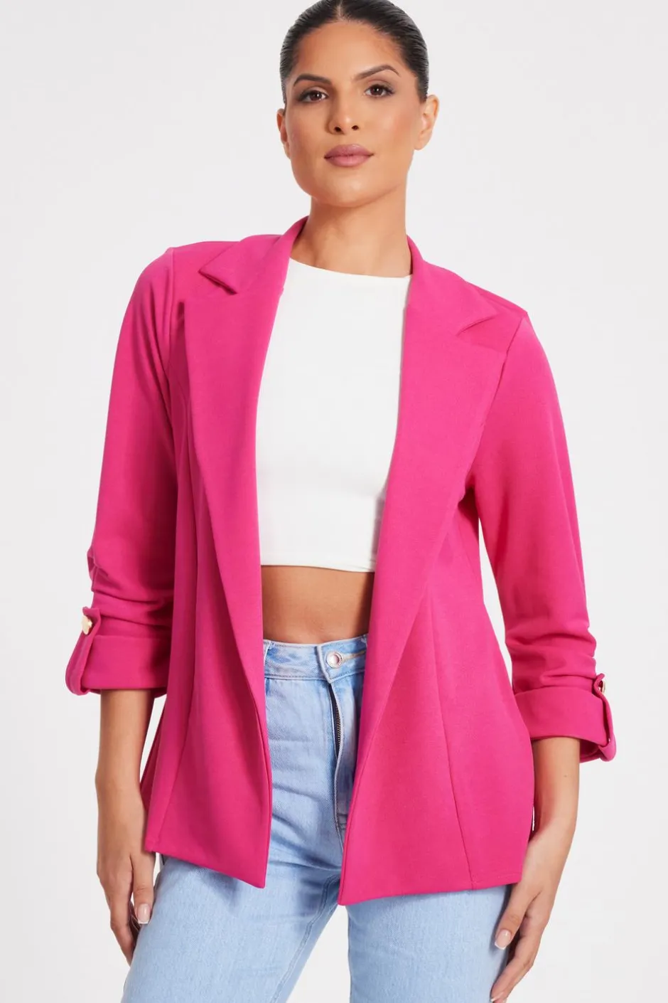 Quiz Ruched Sleeve Blazer Pink Online