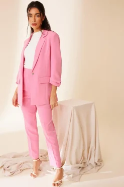 Quiz Ruched Sleeve Blazer Pink Discount