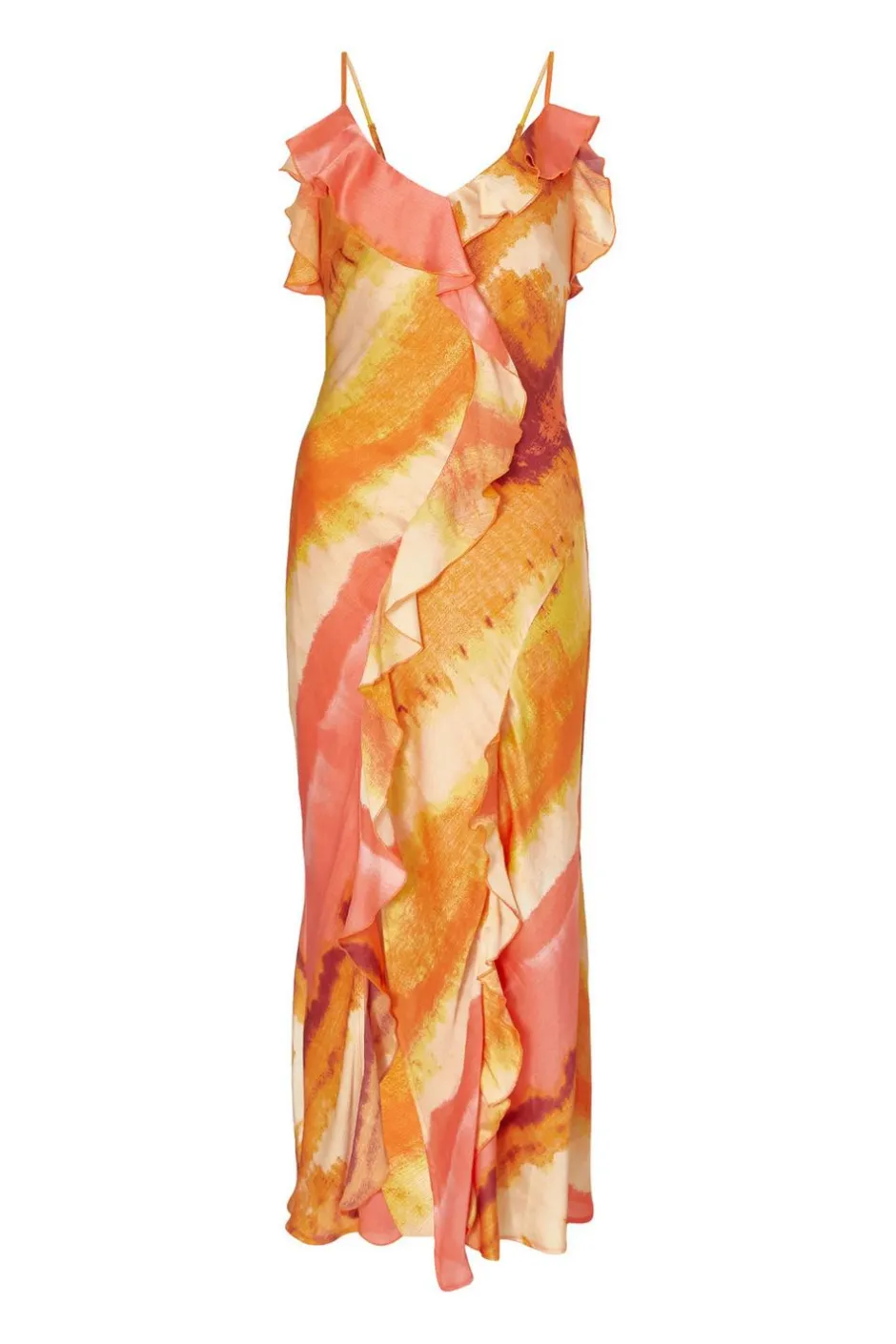 Quiz Pink Ruffle Printed Midaxi Dress Discount