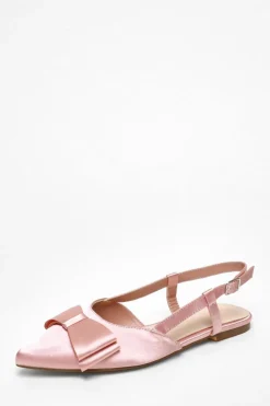 Quiz Pink Satin Bow Slingback Flat Pumps