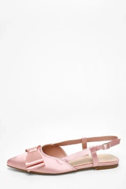 Quiz Pink Satin Bow Slingback Flat Pumps