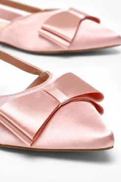 Quiz Pink Satin Bow Slingback Flat Pumps