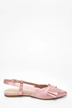 Quiz Pink Satin Bow Slingback Flat Pumps