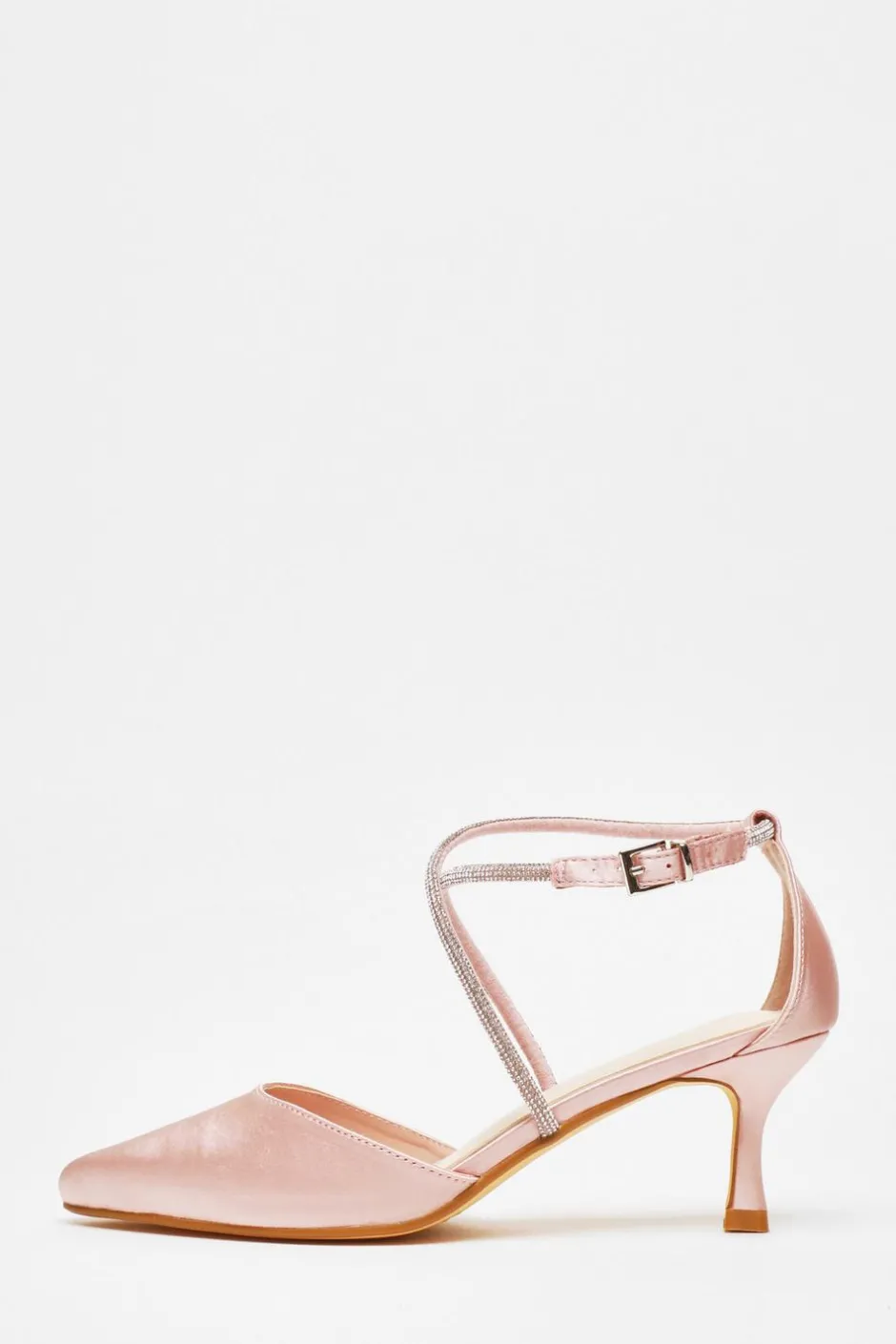 Quiz Satin Cross Strap Court Heels Pink Hot