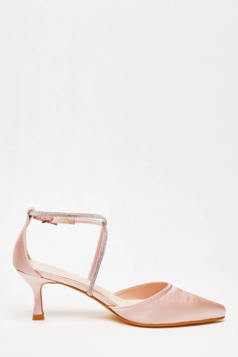 Quiz Satin Cross Strap Court Heels Pink Hot