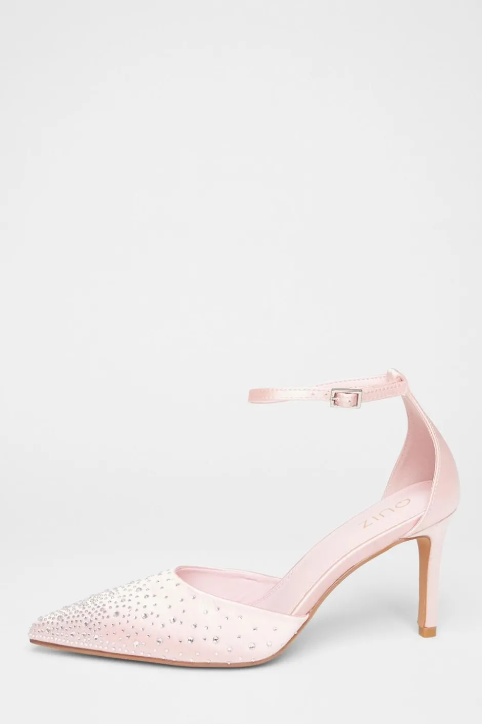 Quiz Satin Diamante Court Heels Pink Clearance