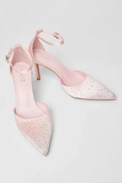 Quiz Satin Diamante Court Heels Pink Clearance