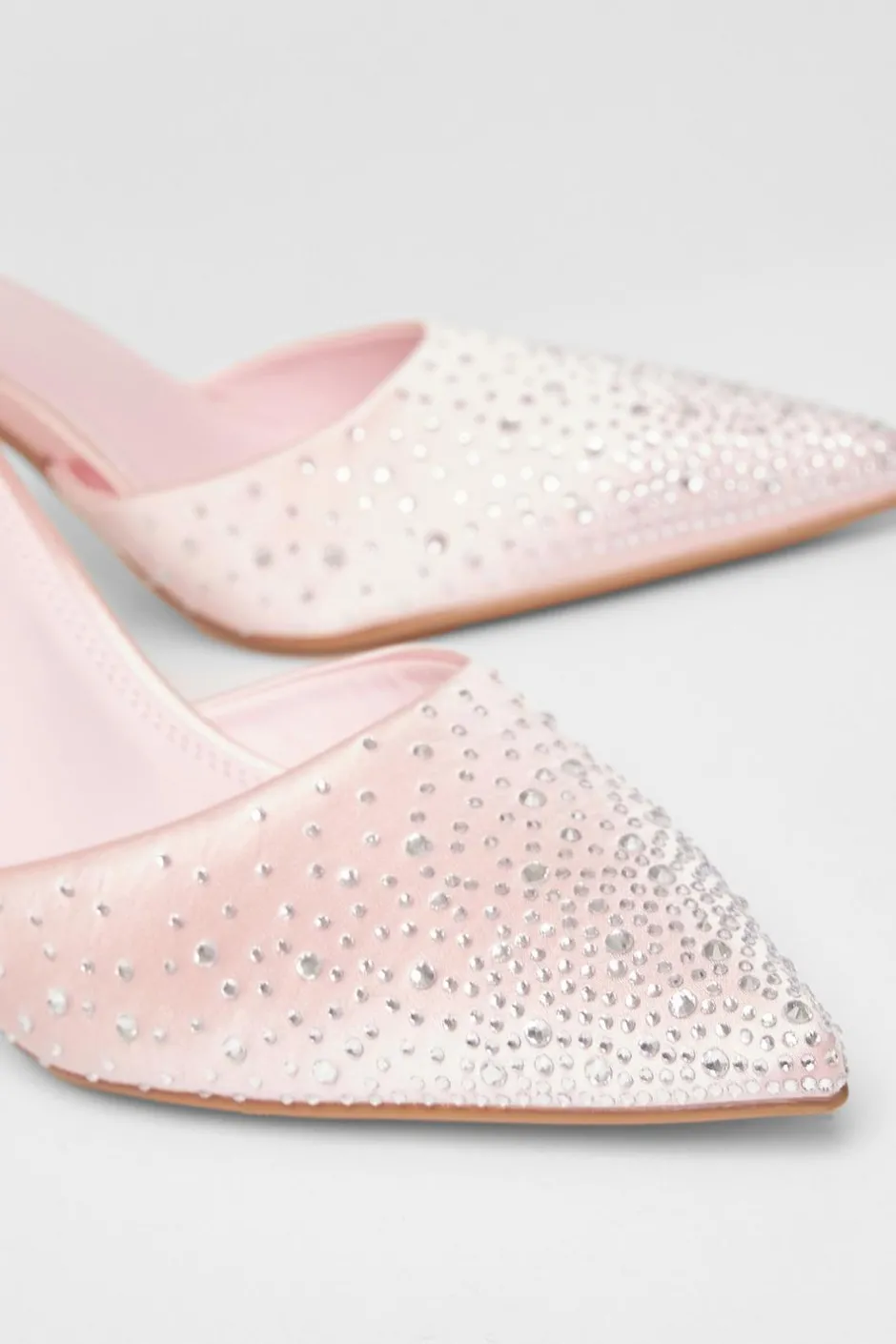 Quiz Satin Diamante Court Heels Pink Clearance