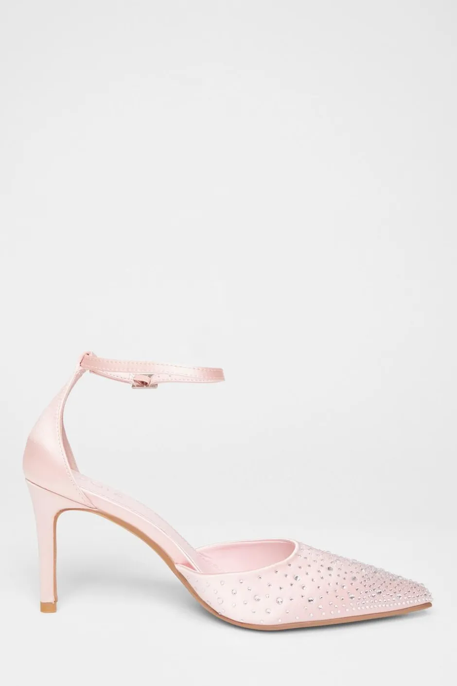 Quiz Satin Diamante Court Heels Pink Clearance