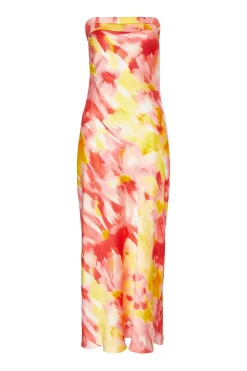 Quiz Pink Satin Floral Smudge Maxi Dress Sale