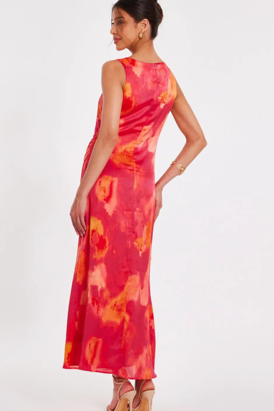 Quiz Pink Satin Marble Midaxi Dress New