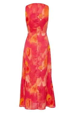 Quiz Pink Satin Marble Midaxi Dress New
