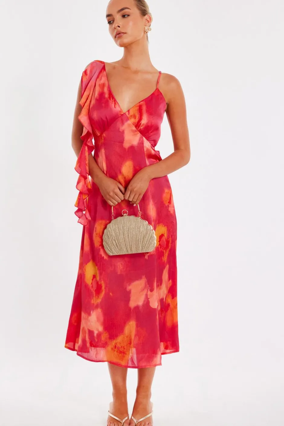 Quiz Pink Satin Marble Midi Dress Best