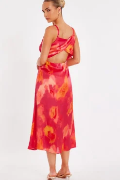 Quiz Pink Satin Marble Midi Dress Best