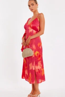 Quiz Pink Satin Marble Midi Dress Best