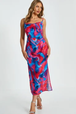 Quiz Pink Satin Marble Print Dress Best