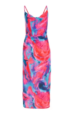 Quiz Pink Satin Marble Print Dress Best