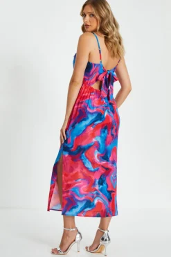 Quiz Pink Satin Marble Print Dress Best