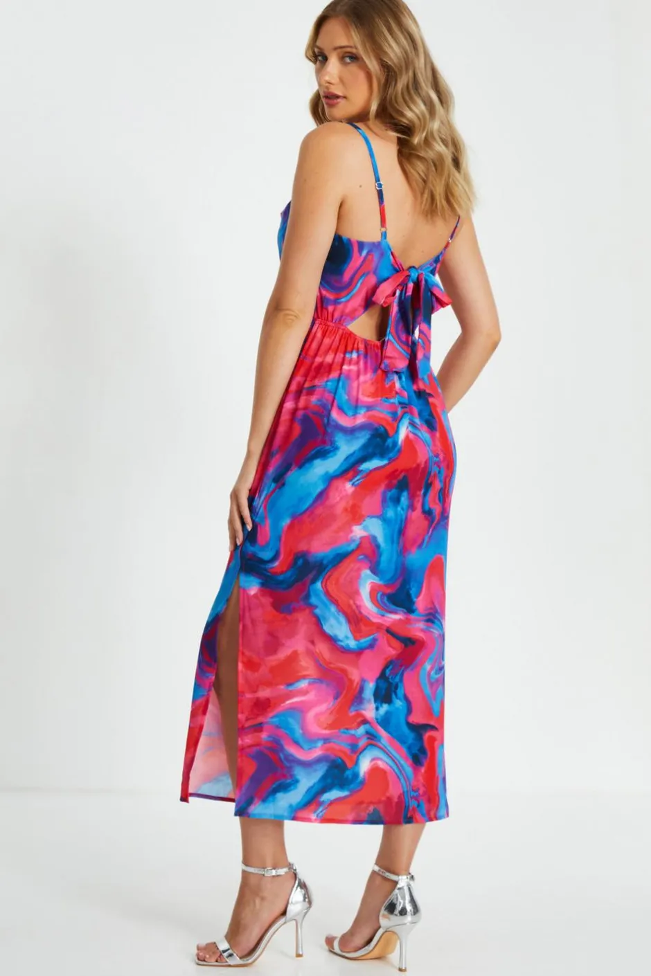 Quiz Pink Satin Marble Print Dress Best