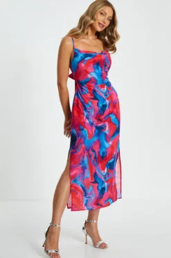 Quiz Pink Satin Marble Print Dress Best