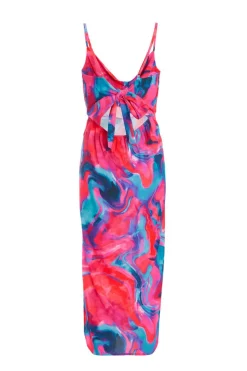 Quiz Pink Satin Marble Print Dress Best