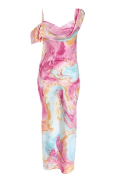 Quiz Pink Satin Marble Print Midaxi Dress Online