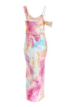 Quiz Pink Satin Marble Print Midaxi Dress Online