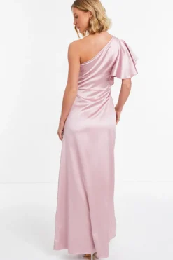 Quiz Satin One Shoulder Maxi Dress Pink Sale