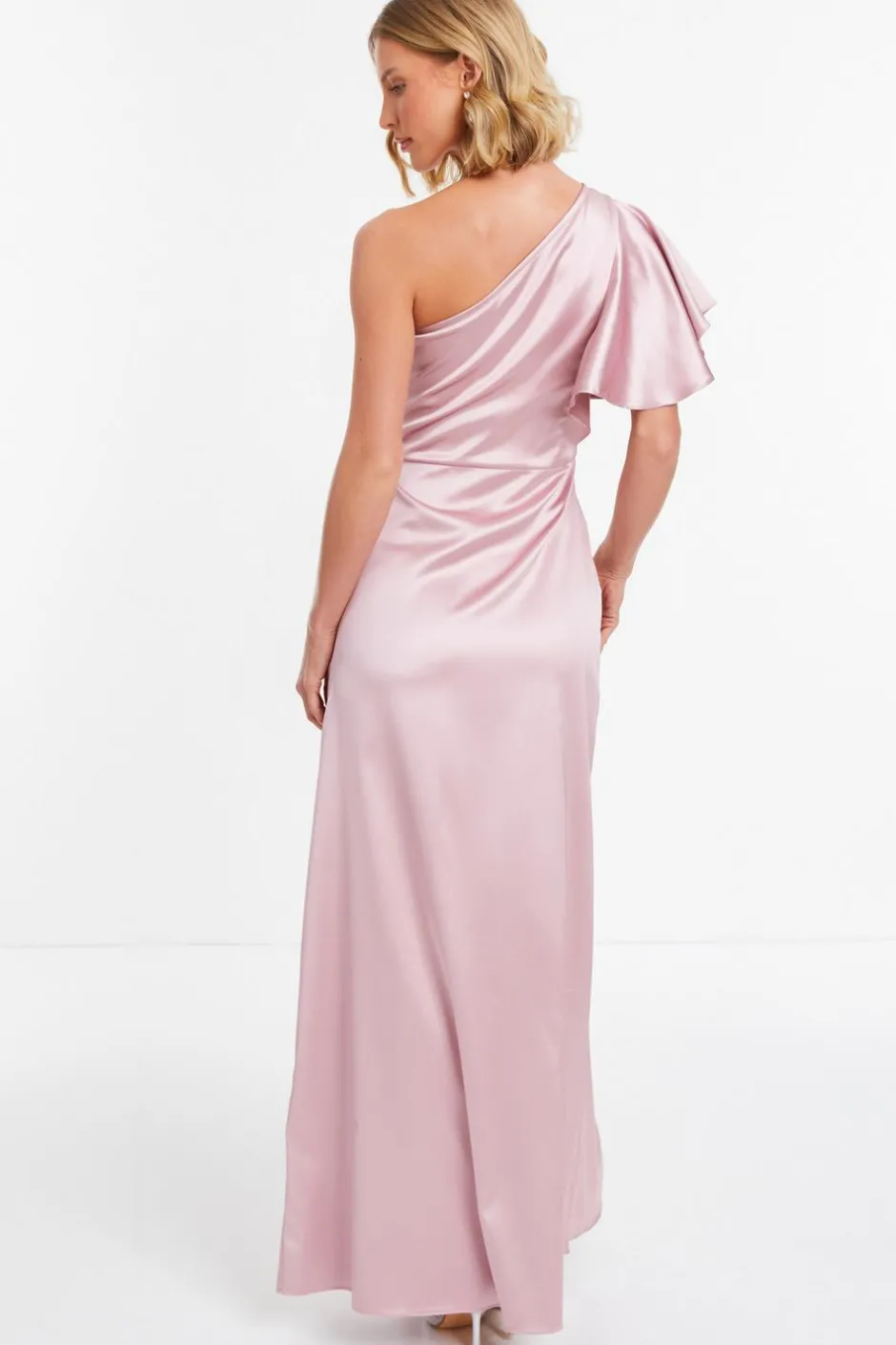 Quiz Satin One Shoulder Maxi Dress Pink Sale