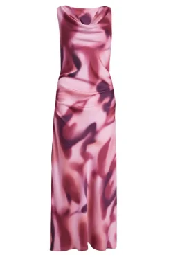 Quiz Pink Satin Printed Midaxi Dress Online
