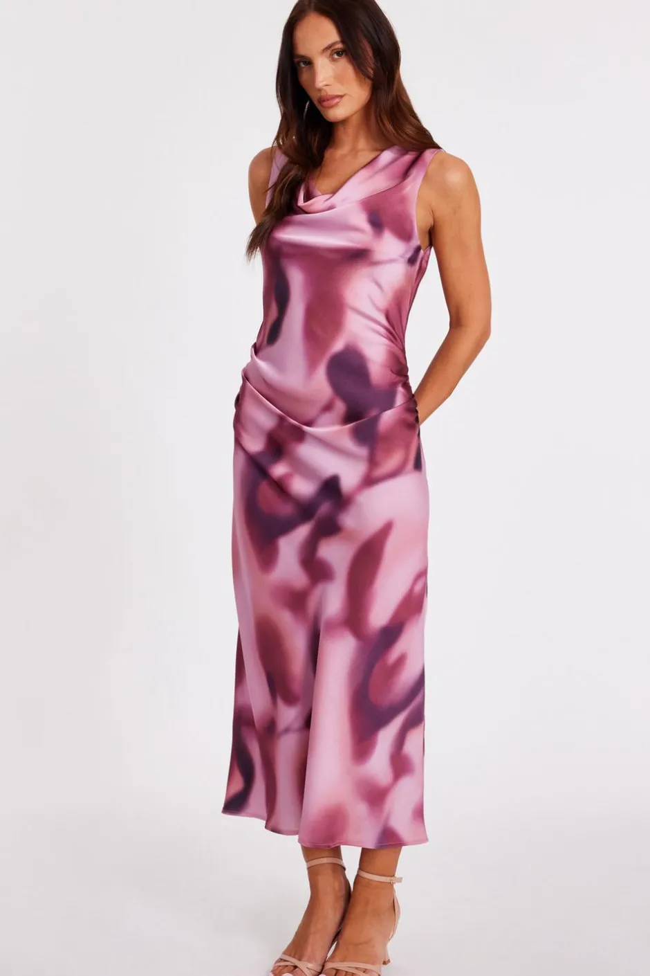 Quiz Pink Satin Printed Midaxi Dress Online