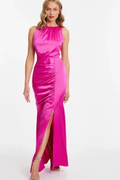 Quiz Pink Satin Ruched Maxi Dress Best