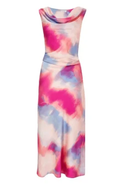 Quiz Pink Satin Tie Dye Midi Dress New