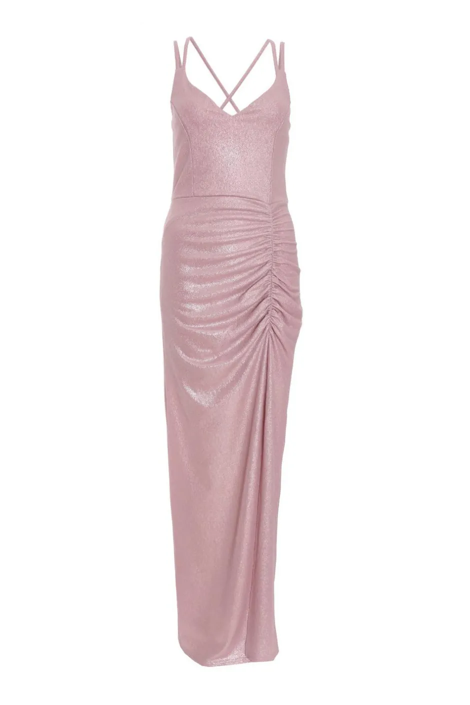 Quiz Pink Shimmer Ruched Maxi Dress Hot