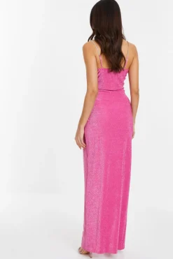 Quiz Pink Shimmer Wrap Maxi Dress Best