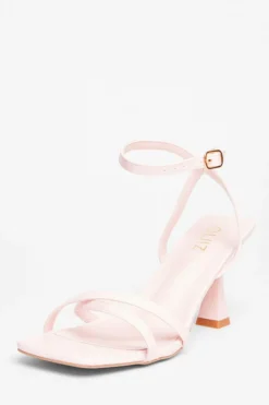 Quiz Strappy Flared Heels Pink Clearance
