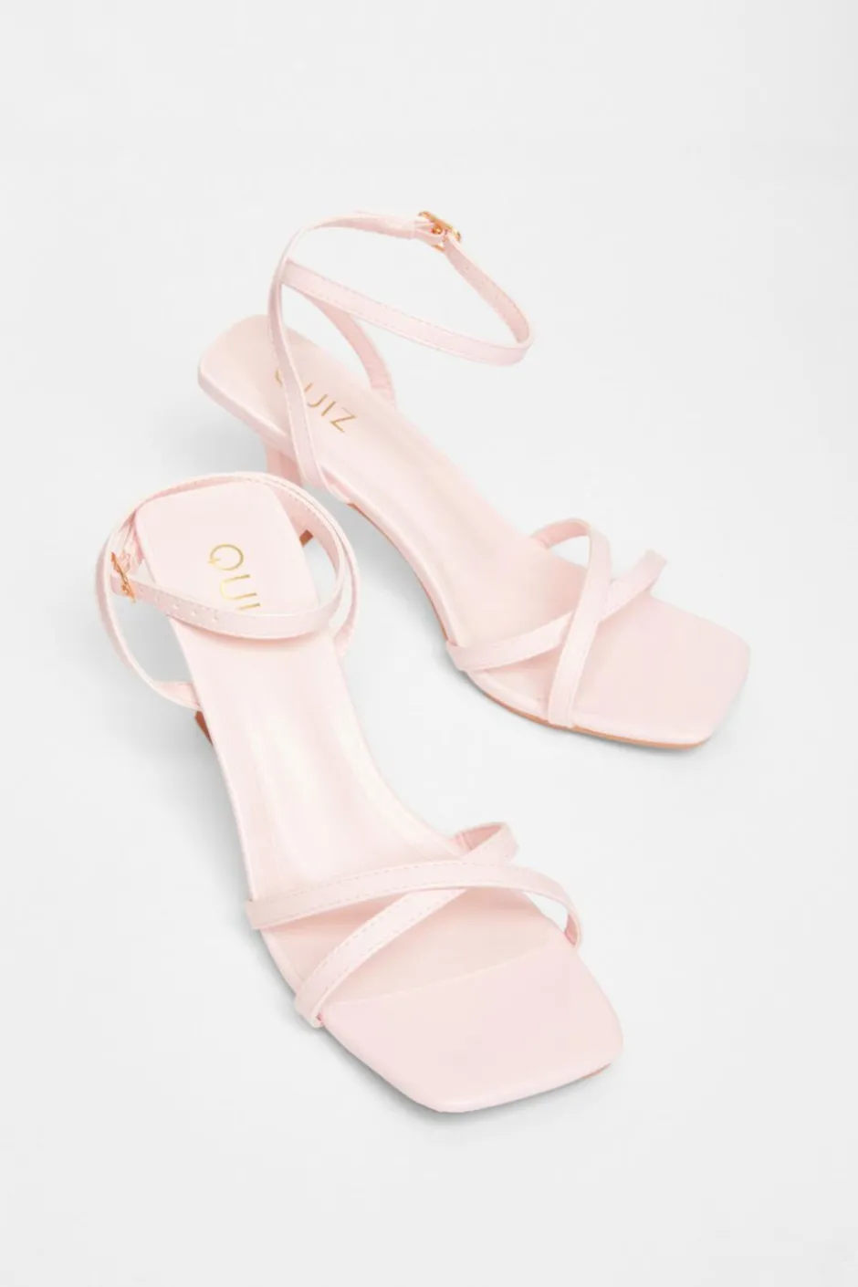 Quiz Strappy Flared Heels Pink Clearance